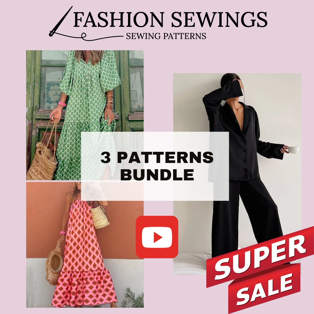 Dress & Pajama Sewing Pattern Bundle: Women's Sizes XS-5XL (PDF Pattern ...