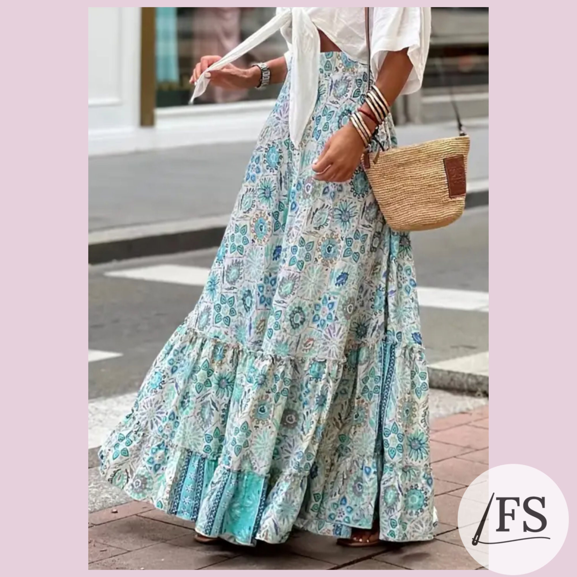 Bohemian style Long Skirt Top Set
