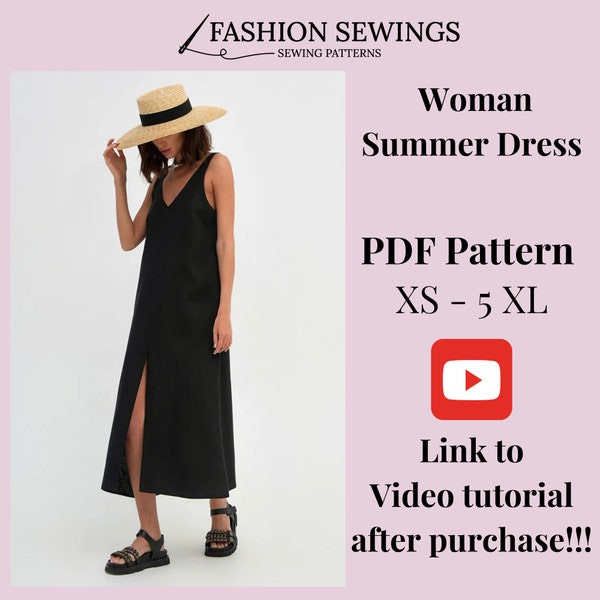 Boho Long Dress pattern, PDF sewing printable pattern, size XS-5XXL, Plus sizes Summer dress pattern, Detailed Instructions, Video Tutorial.
