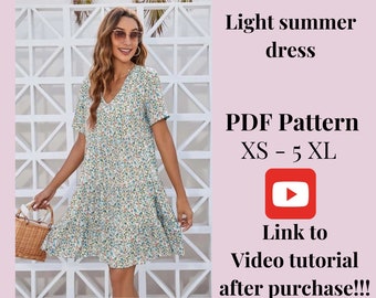 Short Boho dress pattern + Video Tutorial, PDF sewing printable pattern, size XS-5XXL, Plus sizes patterns, Detailed Instructions.