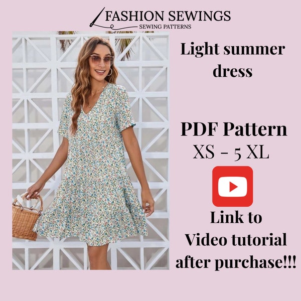 Patron de robe courte bohème, patron de couture imprimable PDF, tailles XS-5XXL, modèles grandes tailles, instructions détaillées, tutoriel vidéo.