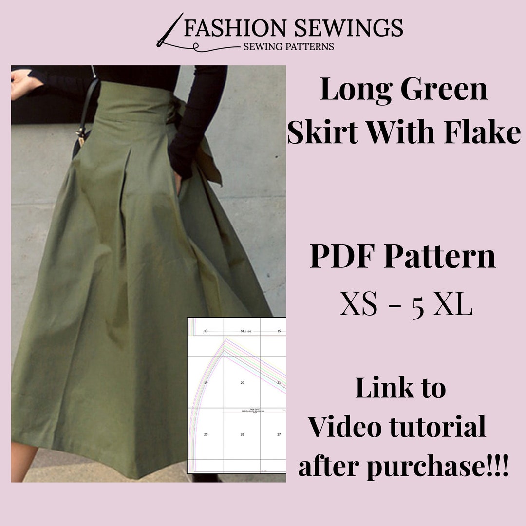 Long High Waisted Skirt Pattern With Flake Pattern, Woman PDF Sewing ...