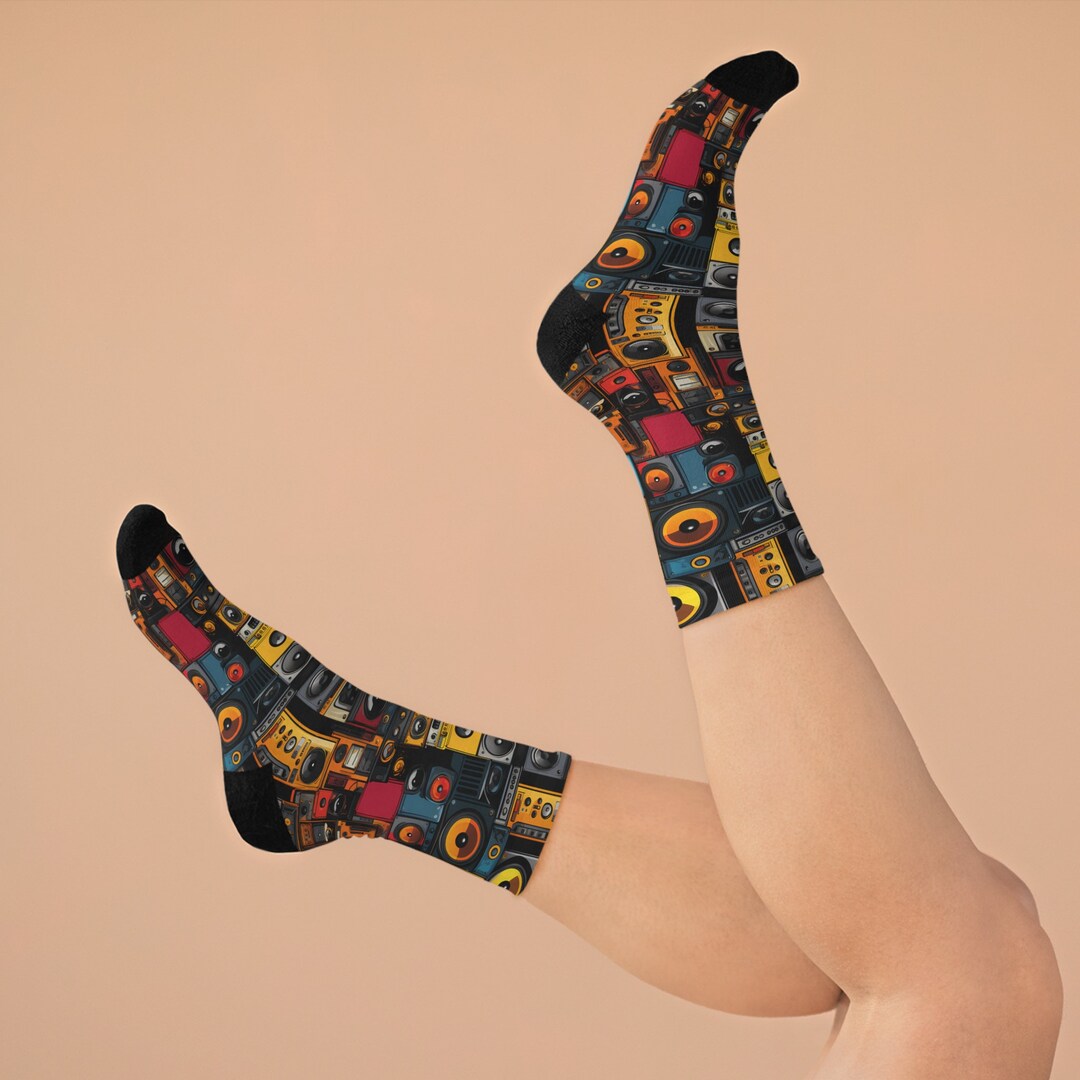 Vibrant Speaker Wall Pattern Premium Crew Socks With Recycled Etsy
