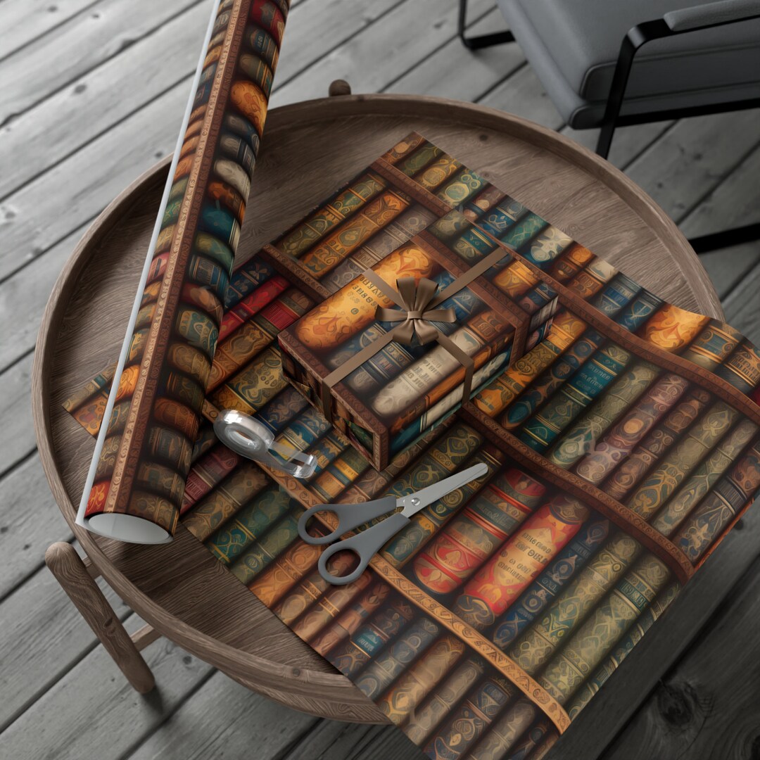 Colorful Bookcase/library Pattern Wrapping Paper Satin/matte Finish