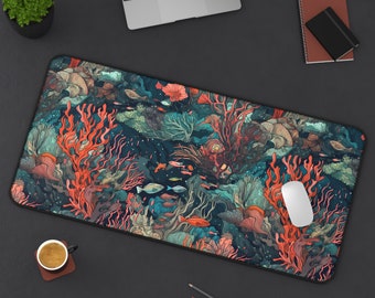 Marine Life Desk Mat: Dive into a Stunning Coral Reef Scene! Ideal Large Mouse Pad for Marine Biologists, Students, and Ocean Enthusiasts!