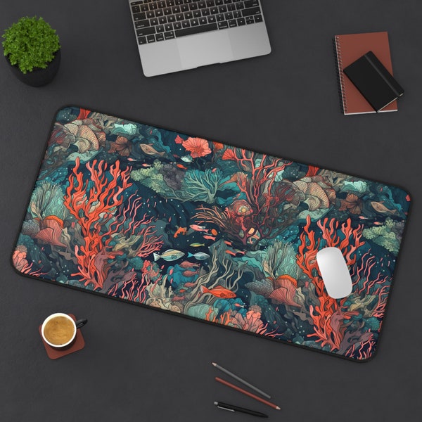 Marine Life Desk Mat: Dive into a Stunning Coral Reef Scene! Ideal Large Mouse Pad for Marine Biologists, Students, and Ocean Enthusiasts!