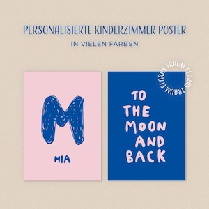 Personalisiertes Poster Kinderzimmer Set mit Name und Anfangsbuchstabe bunt Geschenk zur Geburt Buchstaben Baby Kinderposter rosa blau