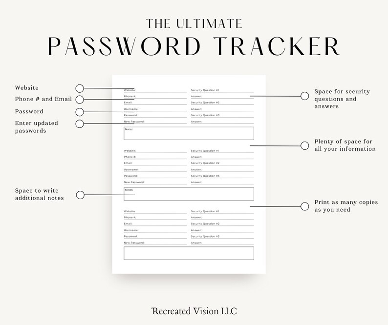 Password Tracker Printable, Username and Password, Instant Download, A4/A5/US Letter - Etsy