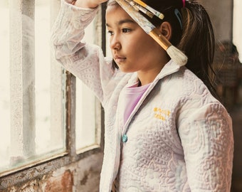 Seoul | Jacket in upcycled bedcover, sustainable vest made in Barcelona for kids/ chaqueta confeccionada con sobrecama en serie limitada