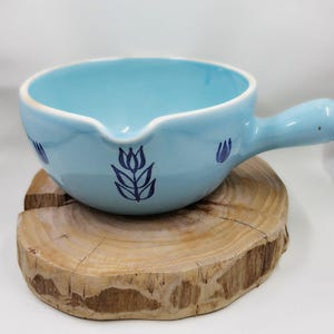vintage Blue Tulip Cronin Ceramic Dish with Spout and Handle,  1950s, Cottagecore; Grandma Core