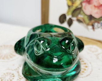 Green Glass Frog, Indiana Glass, Votive, Candle Holder, Tealight Holder, Art Glass, Made in USA, Heavy Glass, Animal, Collectible, Vintage