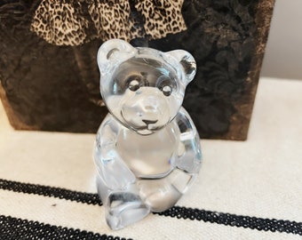 Crystal Bear Figurine, Glass Paperweight, Unmarked, Teddy Bear, Vintage, Collectible