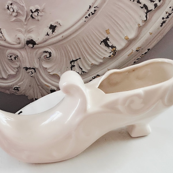 Vintage, Ceramic, Shoe, Planter, Cream, White, Victorian, Cottagecore, Cottage, Decor, Succulent, Elf Shoe, Witch Shoe