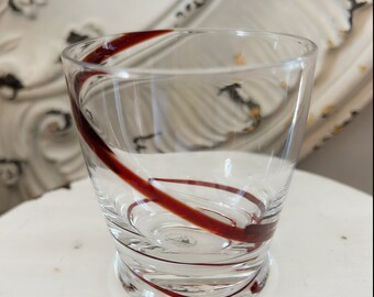 Swirled, Clear, Glass, Candleholder, Swirline Red, Pier 1, Handblown, Decor, Footed Base, Votive Holder