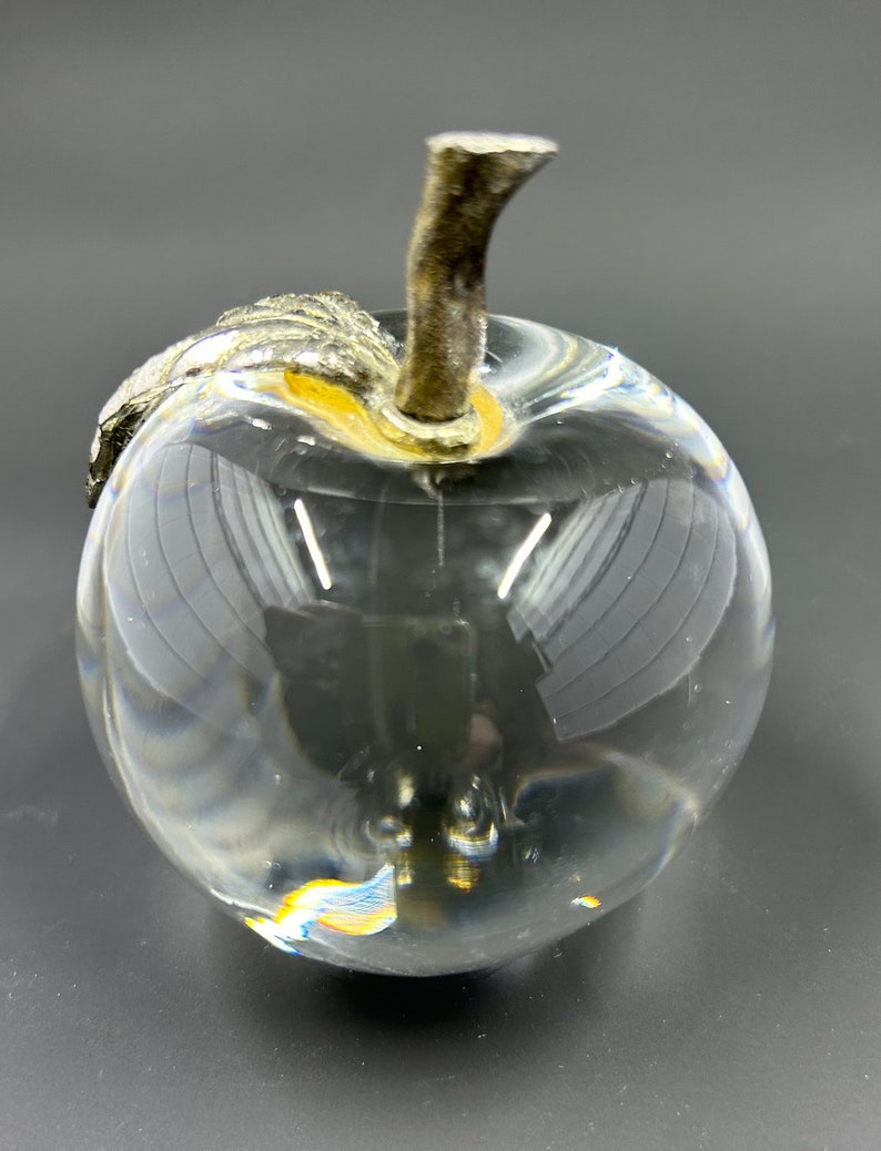 Vintage Glass Apple Paperweight With Brass Leaf and Stem Etsy