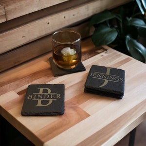 Custom Stone Coasters - Personalized Slate Coasters, Laser Engraved, Housewarming Gift, Wedding Gift, Mancave Gift