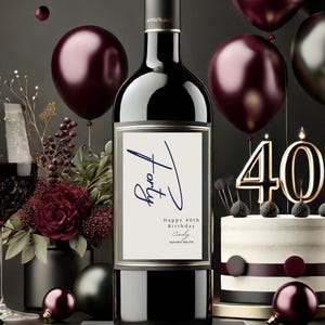 40th Birthday Wine Label, editable wine label template, printable wine bottle label, 40th birthday party decor, digital birthday download