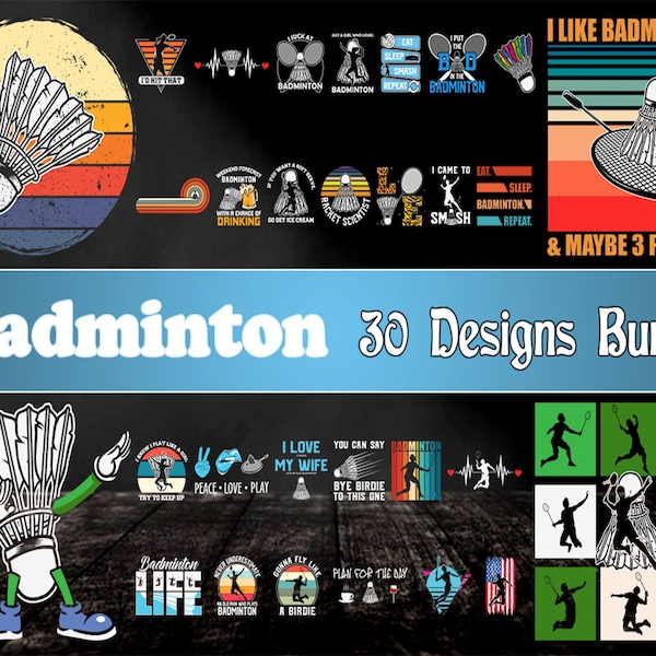 30 Editable Badminton Design Bundle | Eps - Svg - Png - Dxf| Multiple File Format | Editable T-Shirt Design | Print on Demand