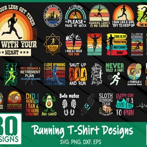 Paquete de 30 diseños de camisetas para correr editables / Eps - Svg - Png - Dxf/ Formato de archivo múltiple / Diseño editable / Impresión bajo demanda