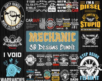 30 Editable Mechanic T-Shirt Designs Bundle | Eps - Svg - Png - Dxf| Multiple File Format | Editable Design | Print on Demand