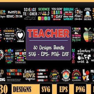 30 Editable Teacher T-Shirt Designs Bundle | Eps - Svg - Png - Dxf| Multiple File Format | Editable Design | Print on Demand