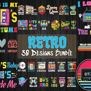 30 Editable Retro 80s 90s T-Shirt Designs Bundle | Eps - Svg - Png - Dxf| Multiple File Format | Editable Design | Print on Demand