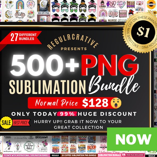 Plus de 500 PNG pour sublimation | PNG | 27 lots différents | Impression à la demande | Livraison numérique