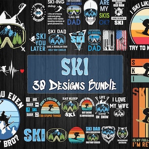 30 Editable Ski T-Shirt Designs Bundle | Eps - Svg - Png - Dxf| Multiple File Format | Editable Design | Print on Demand
