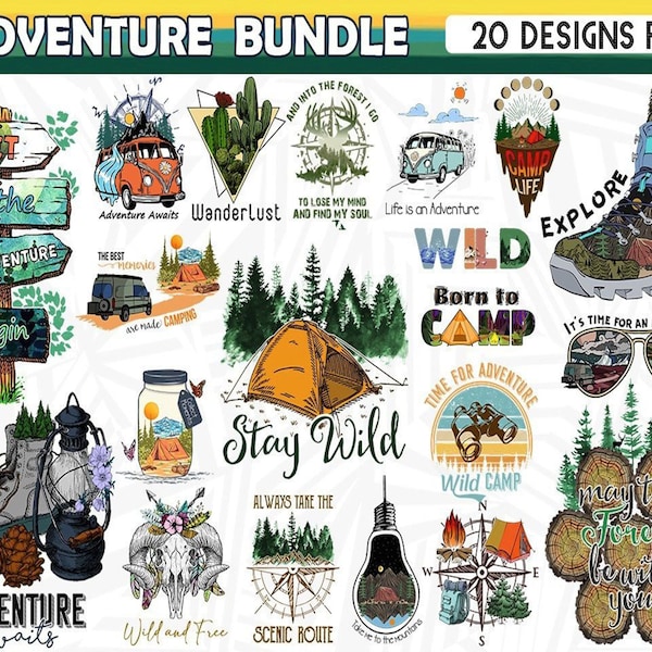 20 Editable Adventure T-Shirt Designs Bundle | Eps - Svg - Png - Dxf| Multiple File Format | Editable Design | Print on Demand