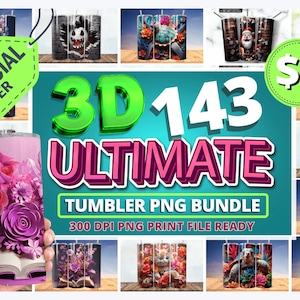 Könnte beinhalten: Ein digitaler Download von 143 3D-Becherdesigns. Die Designs sind im PNG-Format und haben eine Auflösung von 300 DPI. Die Designs sind druckfertig. Der Text "SONDERANGEBOT 1 €" ist im Bild enthalten.