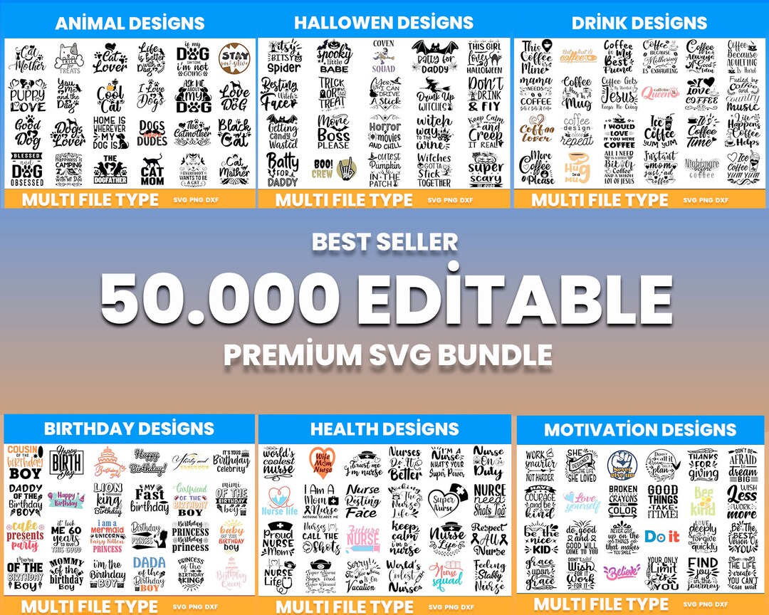 Buy 50.000 Editable Design Bundle Package | Svg - Png -dxf | Multifile ...