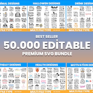 50.000 Editable Design Bundle Package | Svg - Png -Dxf | MultiFile Format | Print on Demand | Digital Delivery | Teespring Designs |Editable