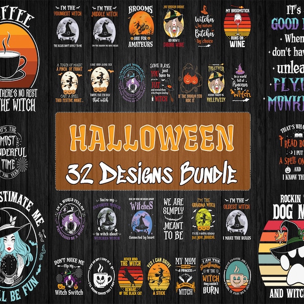 32 Editable Halloween T-Shirt Designs Bundle | Eps - Svg - Png - Dxf| Multiple File Format | Editable Design | Print on Demand