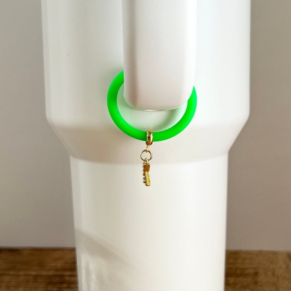 Personalized Tumbler Handle Initial Charm Jewelry-Neon Green