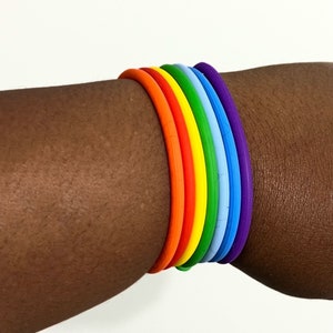 Rainbow Rubber Cord/Silicone Tube Bracelet Stack with Hidden Clasp/Pride/LGBTQ/Gay/Waterproof Jewelry