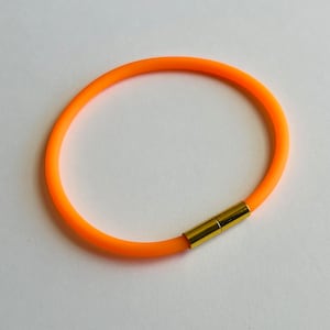 Rubber Cord/Silicone Tube 4mm Blank Charm Bracelet with Magnetic Clasp/Barbiecore/Neon Orange/Waterproof Bracelet