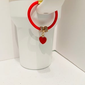 Red Tumbler Handle Valentine Heart Charm with Sparkly Beads