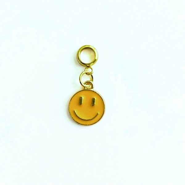 Smiley Face Dangle Charm with Charm Holder Bail for Rubber Cord/Silicone Tube/Snake Chain Bracelets/Barbiecore Style/Yellow