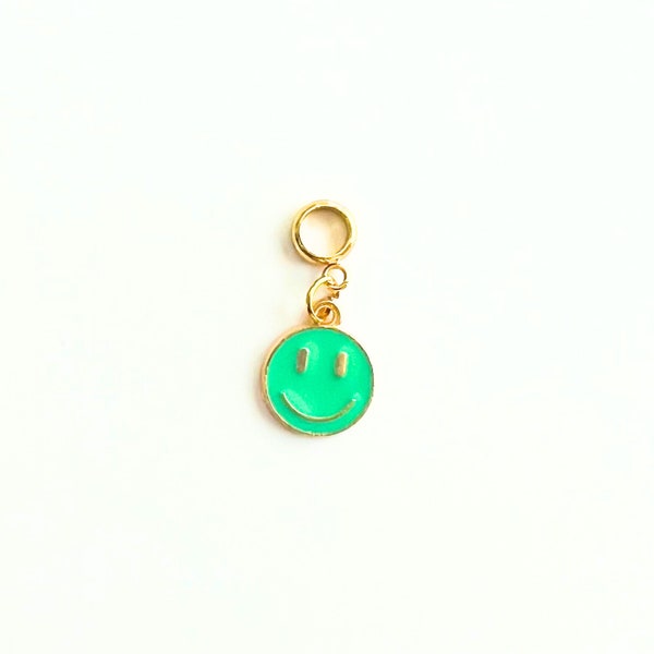 Smiley Face Dangle Charm with Charm Holder Bail for Rubber Cord/Silicone Tube/Snake Chain Bracelets/Barbiecore Style/Green