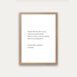 Sonnez les cloches qui peuvent encore sonner, citation de Leonard Cohen, art mural imprimable, citation inspirante, citations positives, cadeau