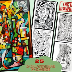 Modern Pablo Picasso Inspired Coloring Book, 25 Artistic Pages, Abstract Coloring Book, Contemporary Art Coloring Motives, PDF File