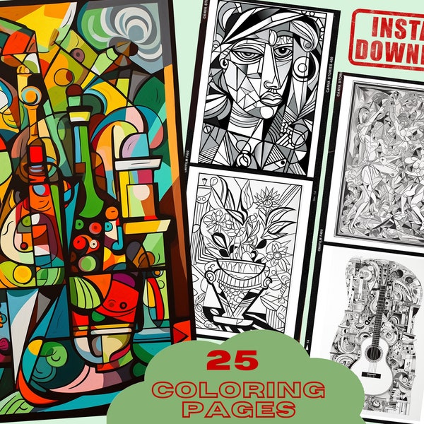 Modern Pablo Picasso Inspired Coloring Book, 25 Artistic Pages, Abstract Coloring Book, Contemporary Art Coloring Motives, PDF File