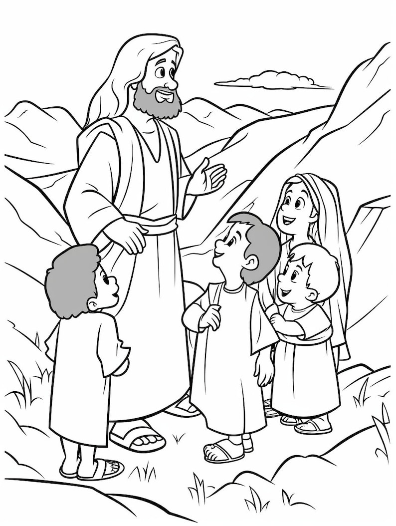 Jesus and Kids - Printable Coloring Page - Etsy