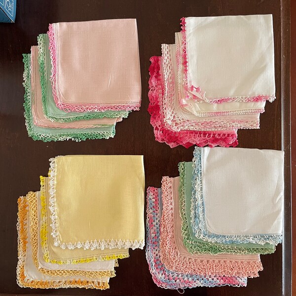 Handkerchiefs, 1940s or 50s vintage handkerchiefs, Crocheted by my grandmother. Vintage hankies are perfect spring and made out of linen.