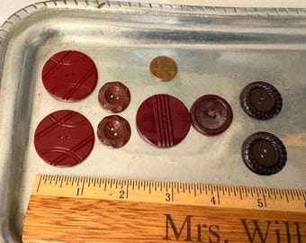 Lot of red/maroon vintage buttons, different eras, styles and sizes