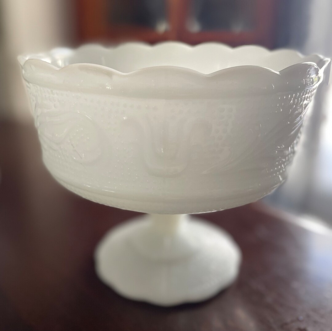 Vintage Milk Glass Pedestal Bowl, E.O. Brody Co., M6000, Cleveland, O