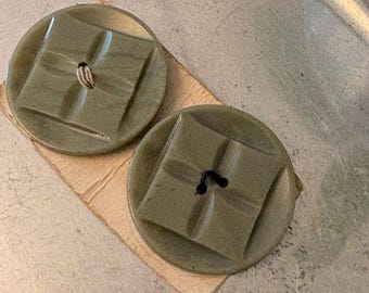 Set of two olive tree/sage coat/cloak buttons, Art Deco era, dead-stock