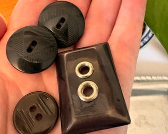 Lot of unique buttons, Bakelite and Art Decor or MCM, dark brown or black