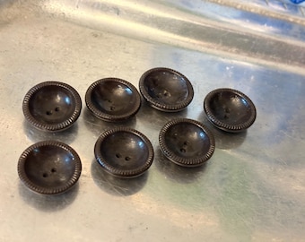 Set of 7 vintage concave buttons in brown, 1960s or 1970s