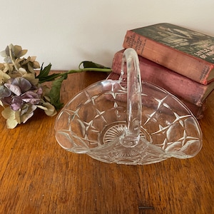 Vintage Pressed Glass Basket: Mid-Century Trinket Tray